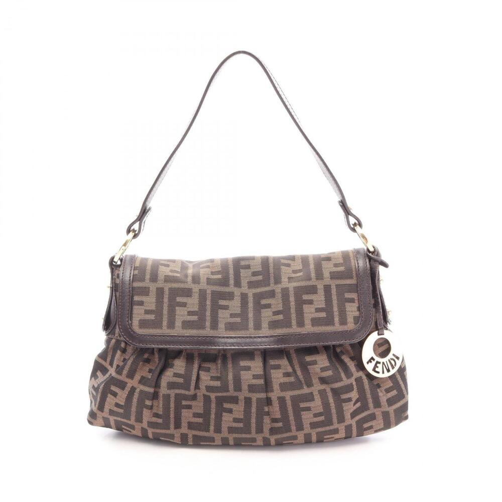 Fendi Zucca Shoulder Bag/Handbag, Canvas and Leather, Women's, Brown, 8BR445
